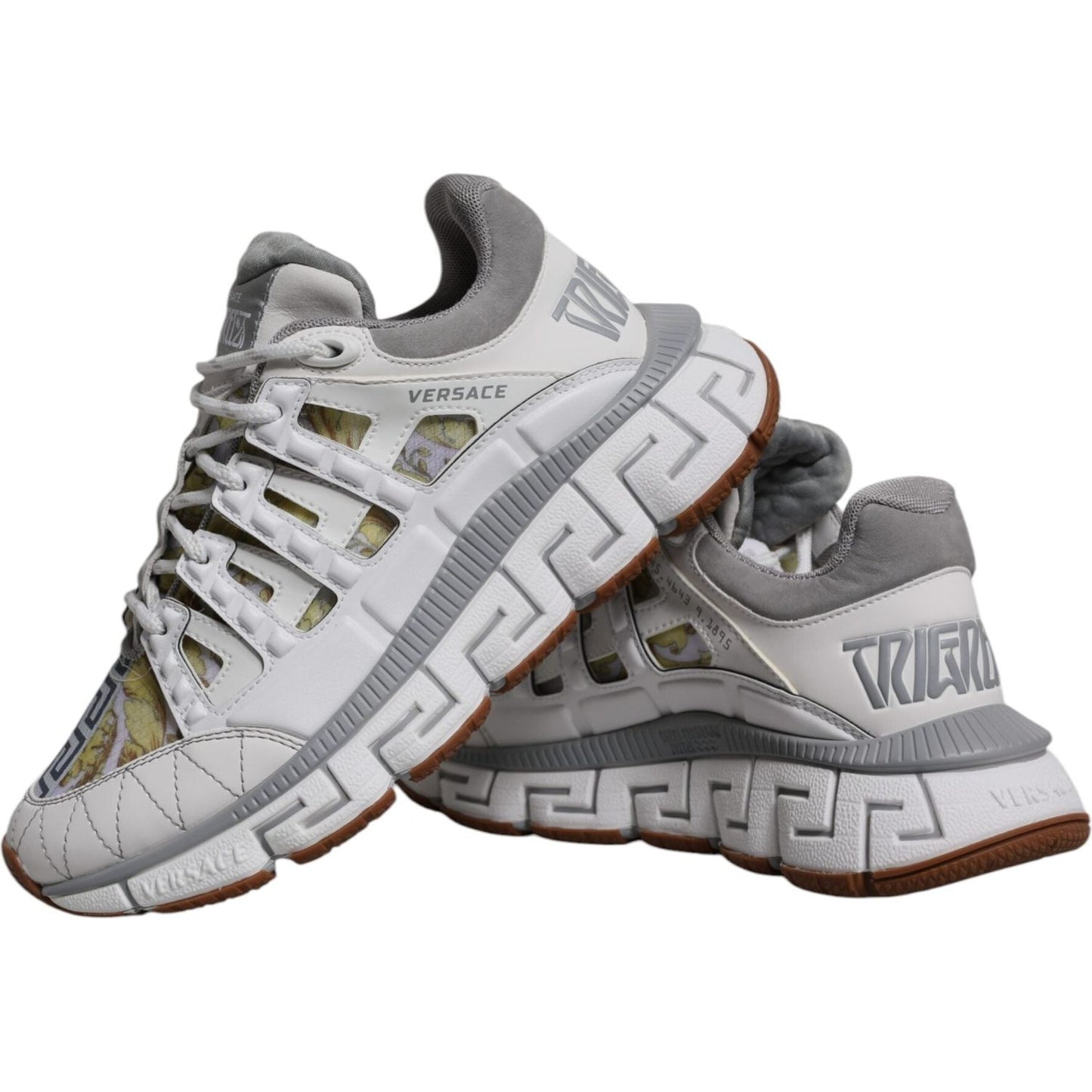 Versace White Trigreca Barocco Print Low Top Sneakers Shoes Versace Dark Gray
