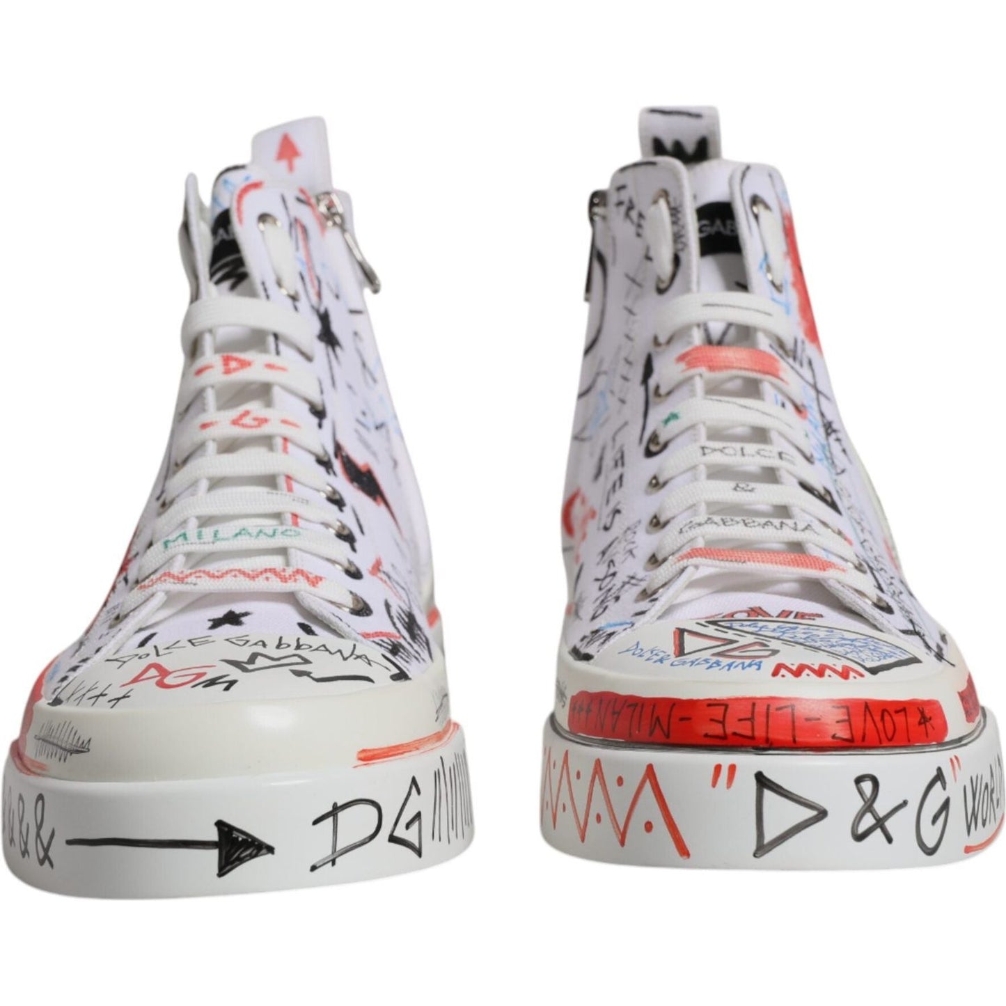 Dolce & Gabbana White Cotton Graffiti High Top Sneaker Shoes Dolce & Gabbana Gray