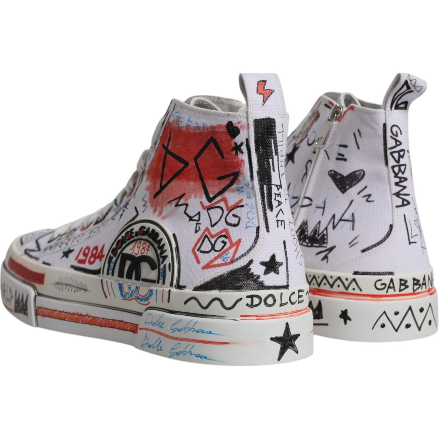 Dolce & Gabbana White Cotton Graffiti High Top Sneaker Shoes Dolce & Gabbana Dark Gray