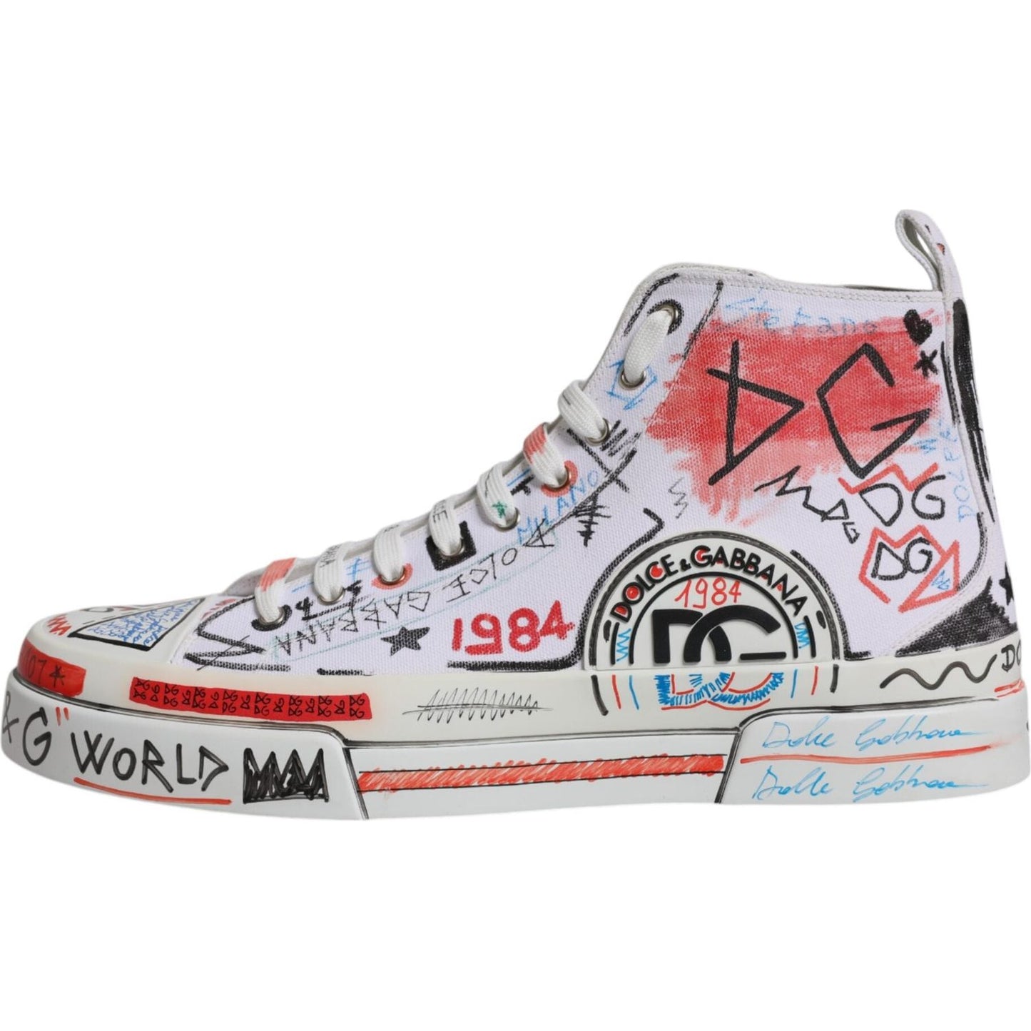 Dolce & Gabbana White Cotton Graffiti High Top Sneaker Shoes Dolce & Gabbana Gray