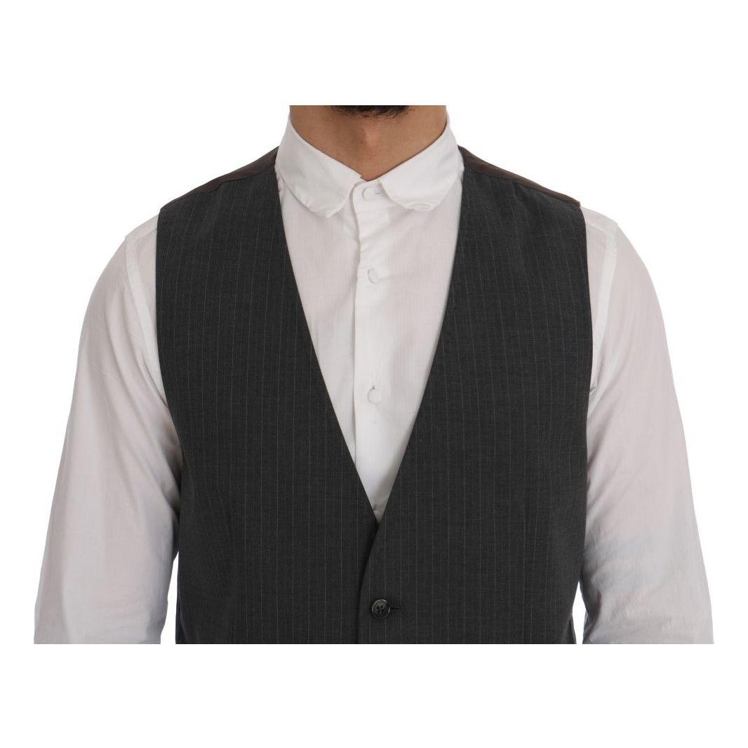 Dolce & Gabbana Elegant Striped Gray Waistcoat Vest Dolce & Gabbana Dark Slate Gray