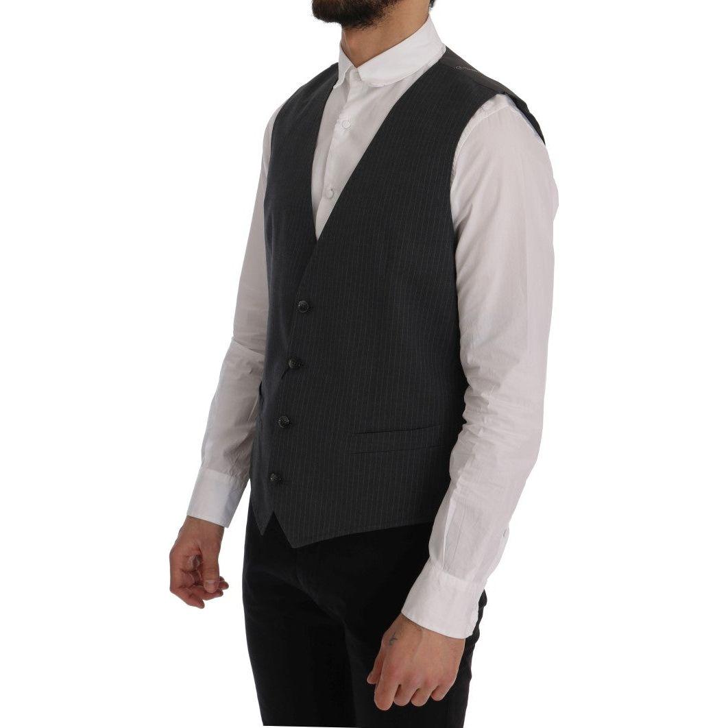 Dolce & Gabbana Elegant Gray Striped Waistcoat Vest Dolce & Gabbana Dark Slate Gray