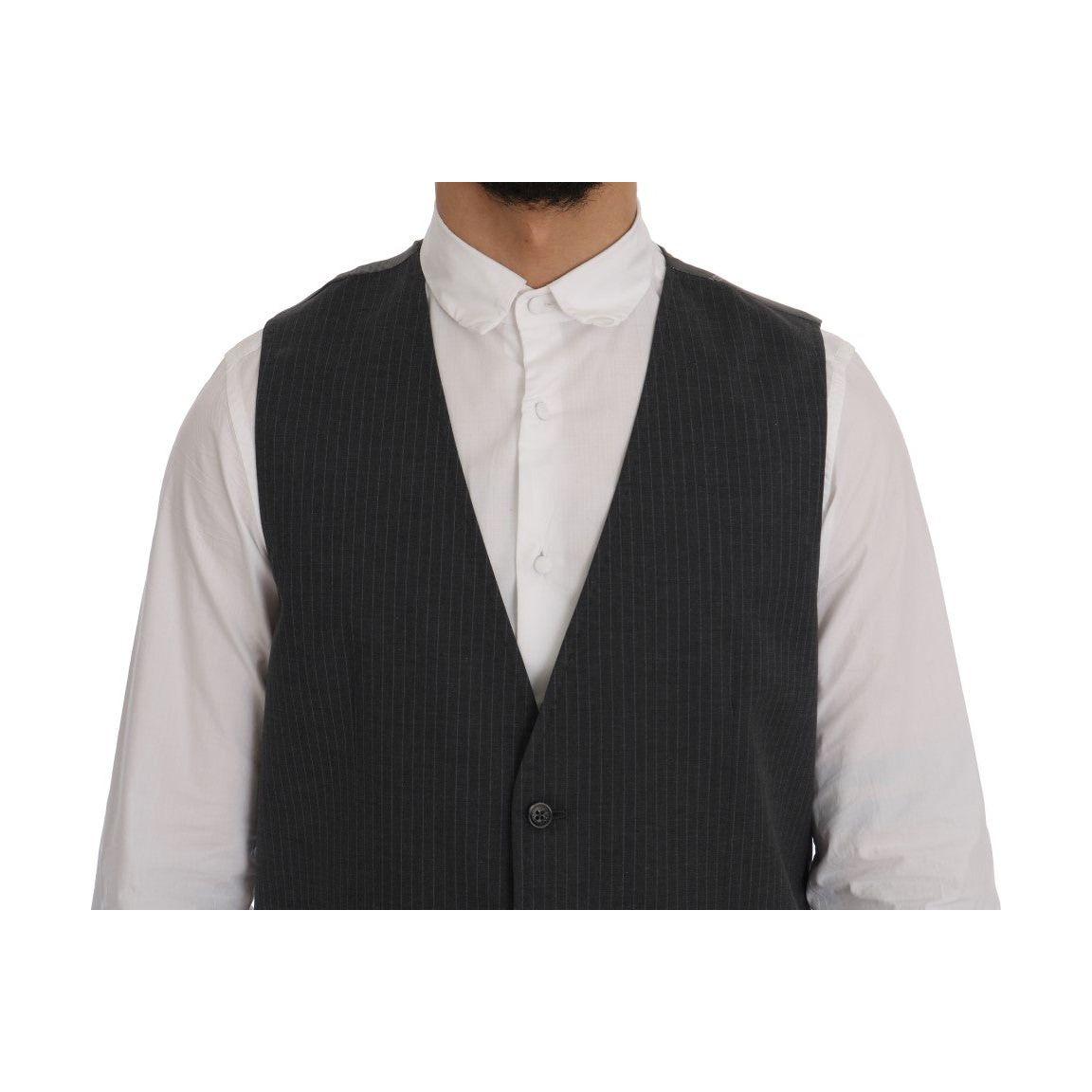 Dolce & Gabbana Elegant Gray Striped Waistcoat Vest Dolce & Gabbana Dark Slate Gray