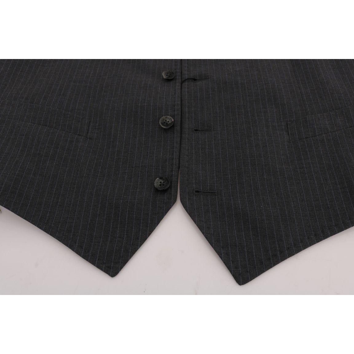 Dolce & Gabbana Elegant Gray Striped Waistcoat Vest Dolce & Gabbana Dark Slate Gray