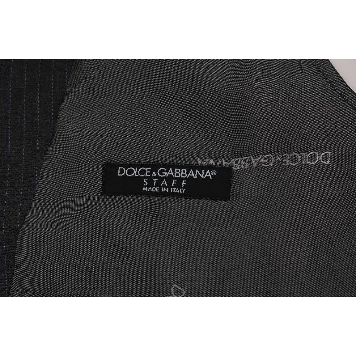 Dolce & Gabbana Elegant Gray Striped Waistcoat Vest Dolce & Gabbana Black