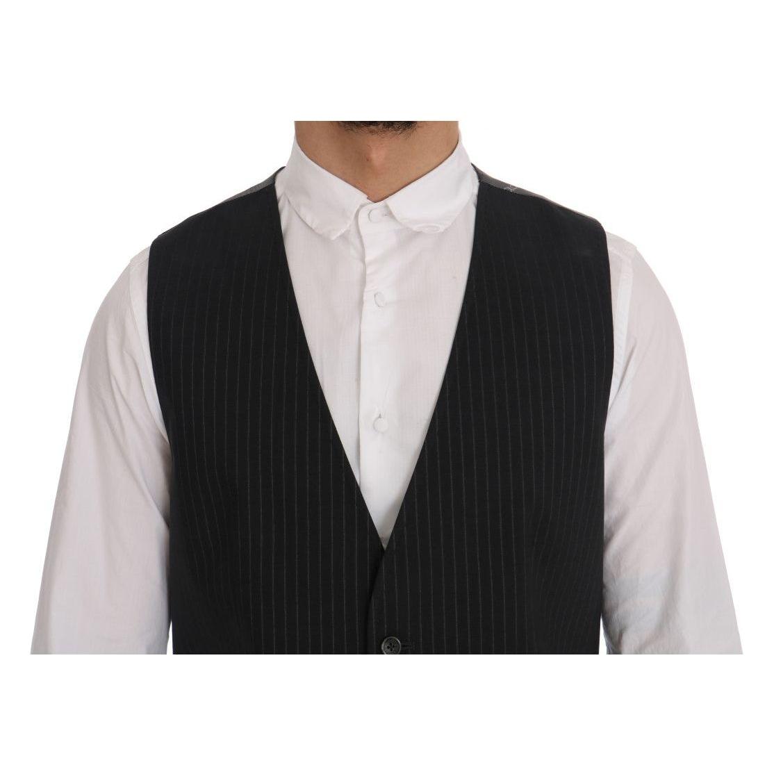 Dolce & Gabbana Elegant Striped Gray Waistcoat Vest Dolce & Gabbana Gray
