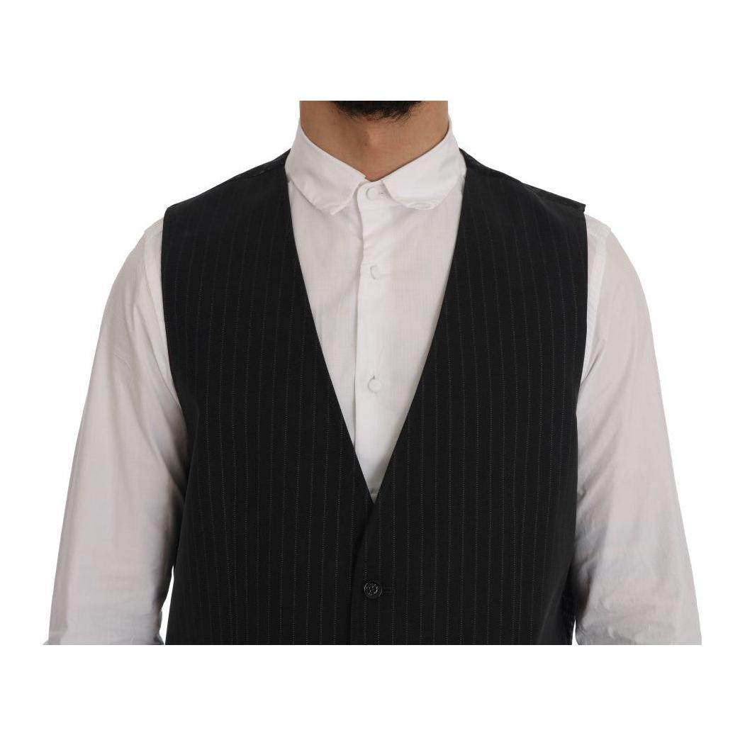 Dolce & Gabbana Elegant Gray Striped Men's Waistcoat Vest Dolce & Gabbana Gray