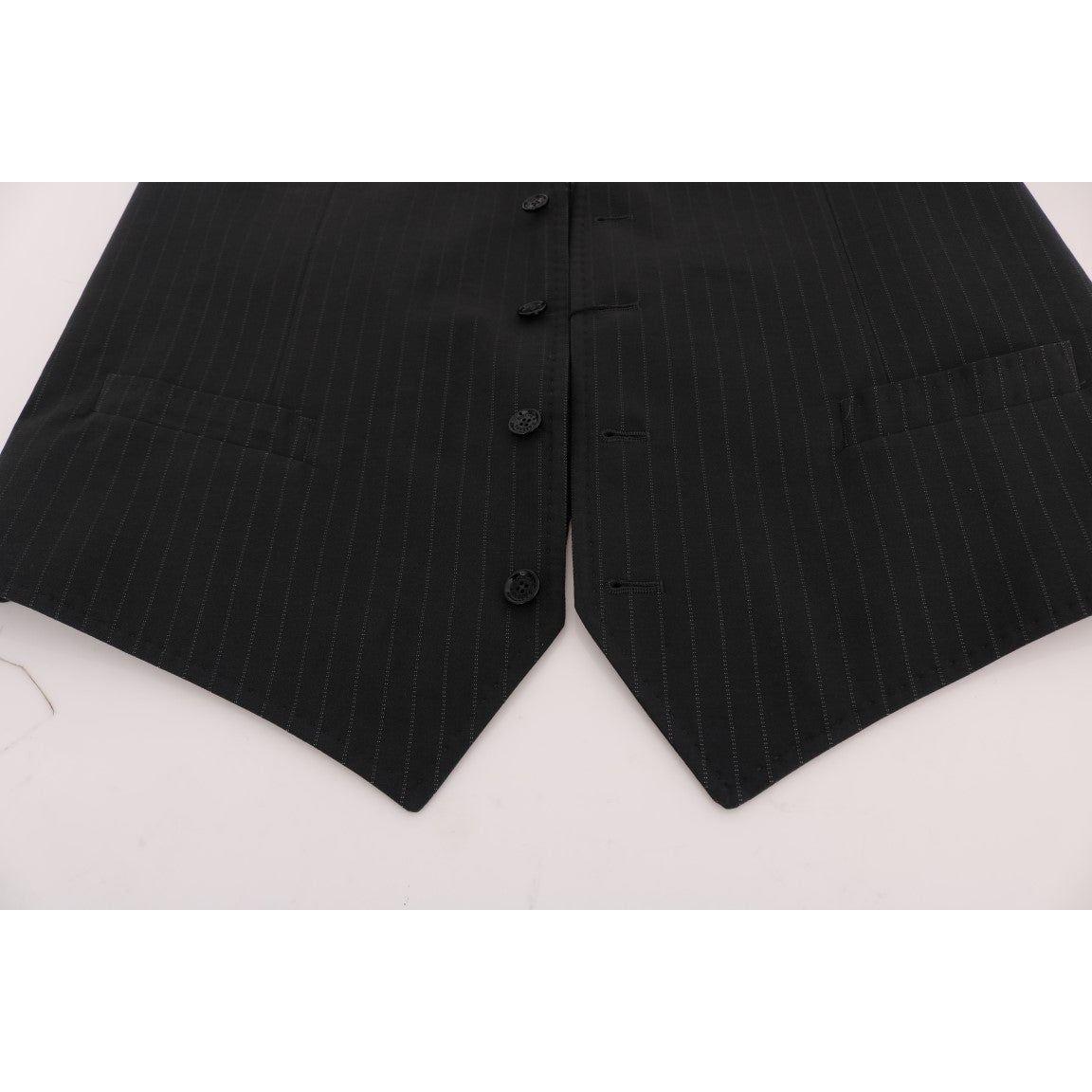 Dolce & Gabbana Elegant Gray Striped Men's Waistcoat Vest Dolce & Gabbana Black