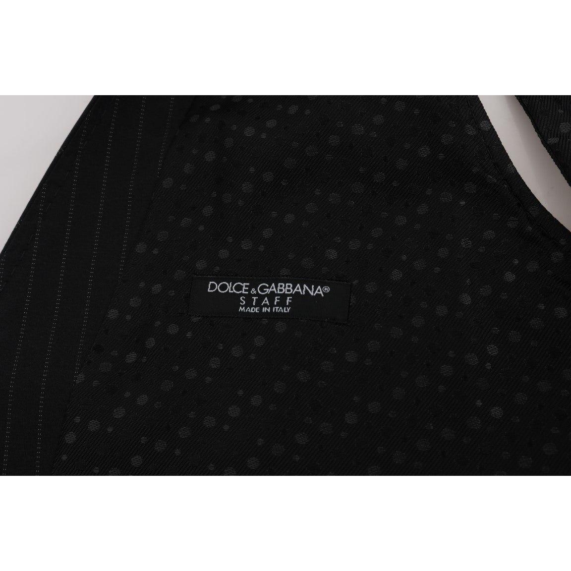 Dolce & Gabbana Elegant Gray Striped Men's Waistcoat Vest Dolce & Gabbana Black