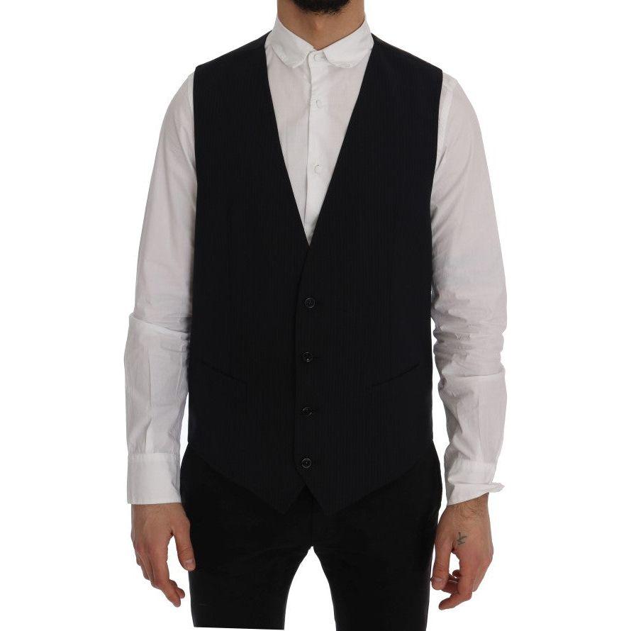 Dolce & Gabbana Black STAFF Wool Striped Vest SIG60358-1