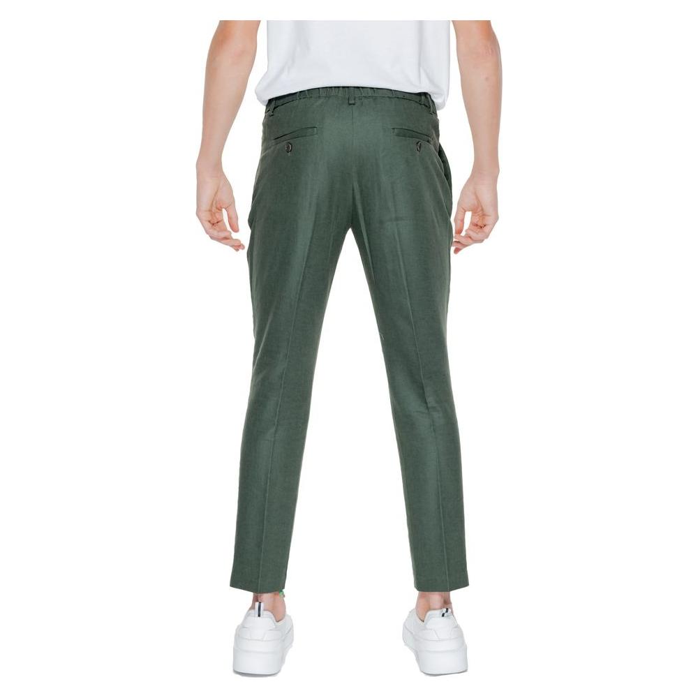 Back view of Antony Morato green linen men's suit trousers from Spring/Summer collection, composed of 52% linen and 48% viscose.