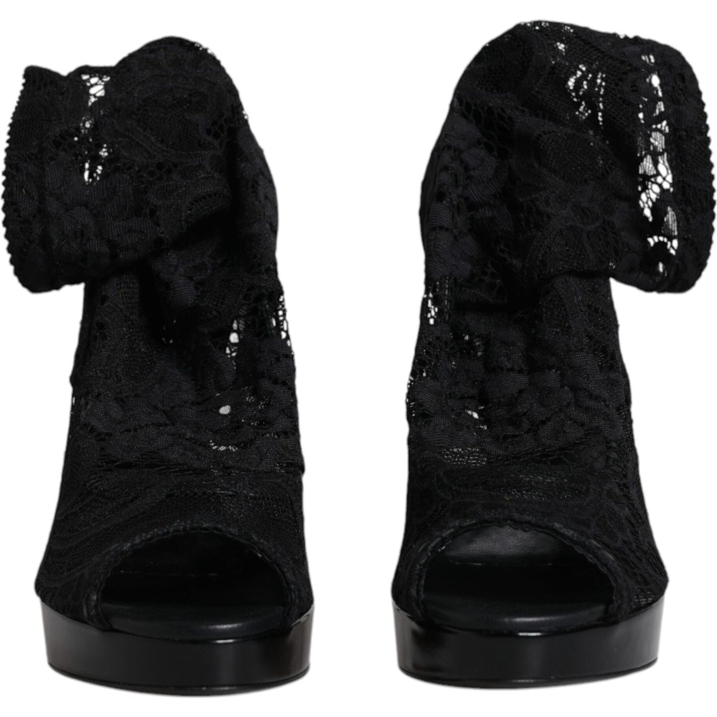 Dolce & Gabbana Black Stretch Taormina Lace Boots Shoes Dolce & Gabbana Black