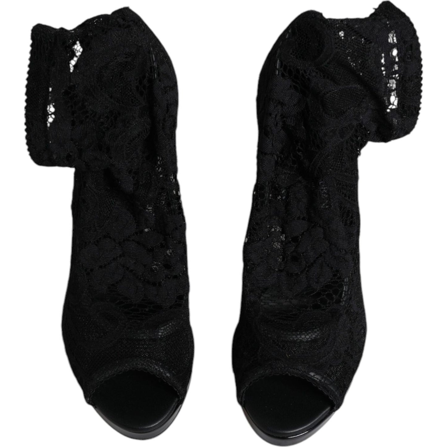 Dolce & Gabbana Black Stretch Taormina Lace Boots Shoes Dolce & Gabbana Black