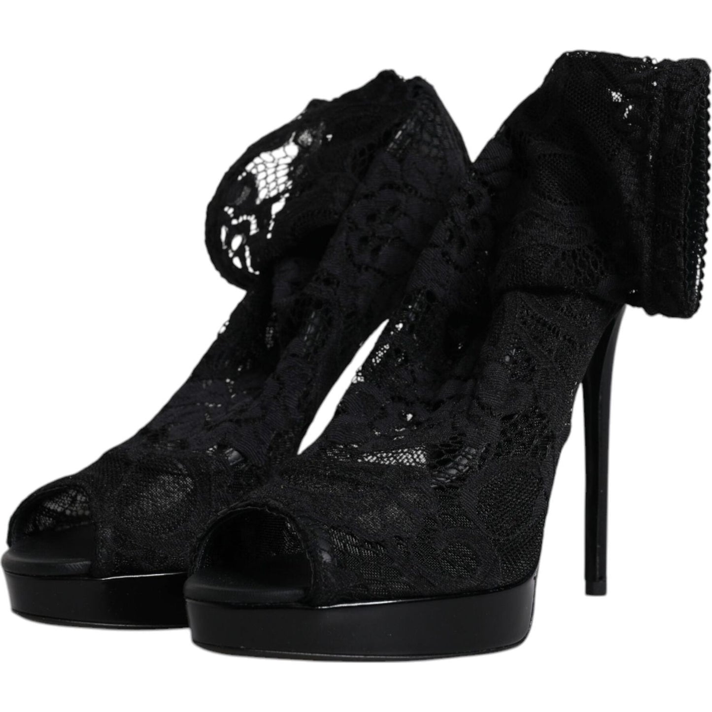 Dolce & Gabbana Black Stretch Taormina Lace Boots Shoes Dolce & Gabbana Black