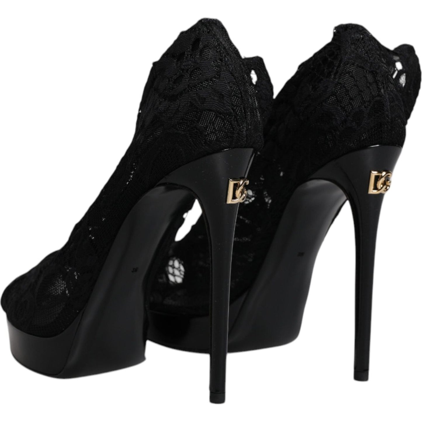 Dolce & Gabbana Black Stretch Taormina Lace Boots Shoes Dolce & Gabbana Black
