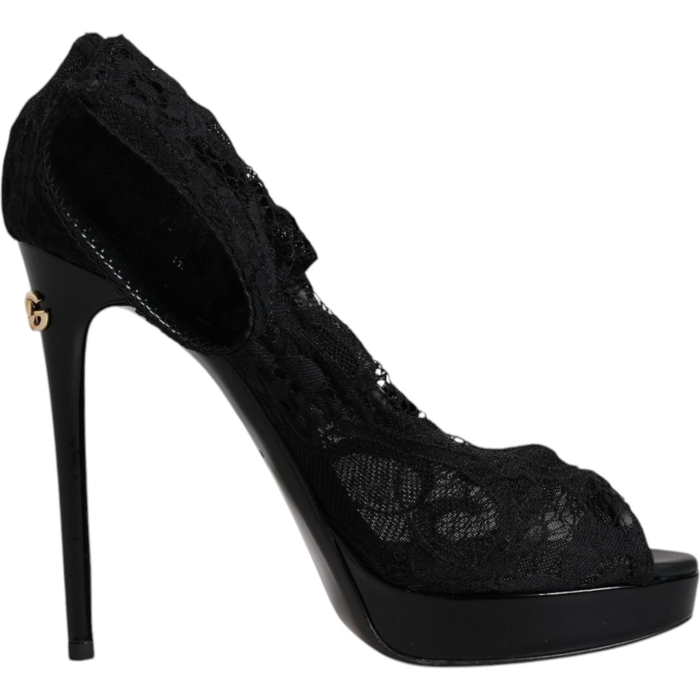 Dolce & Gabbana Black Stretch Taormina Lace Boots Shoes Dolce & Gabbana Black