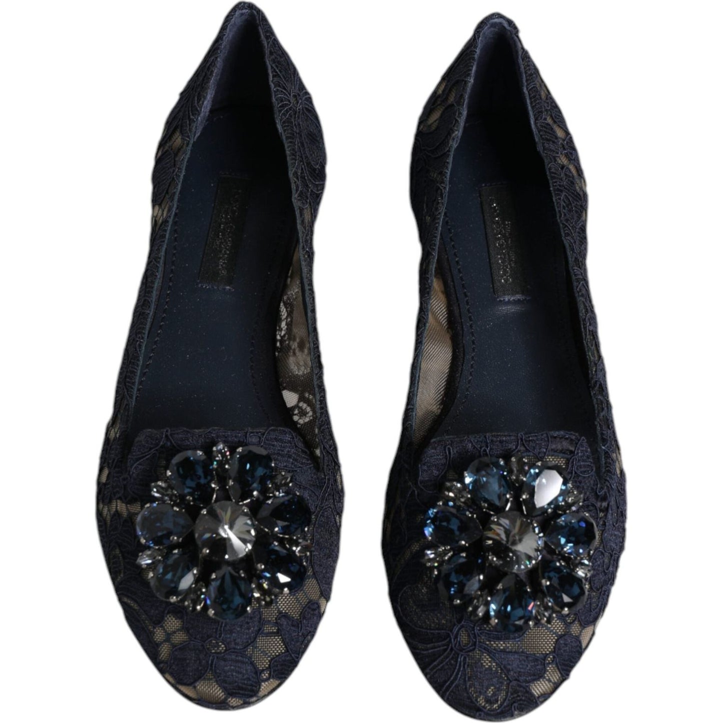 Dolce & Gabbana Blue Taormina Lace Crystals Flats Shoes Dolce & Gabbana Black