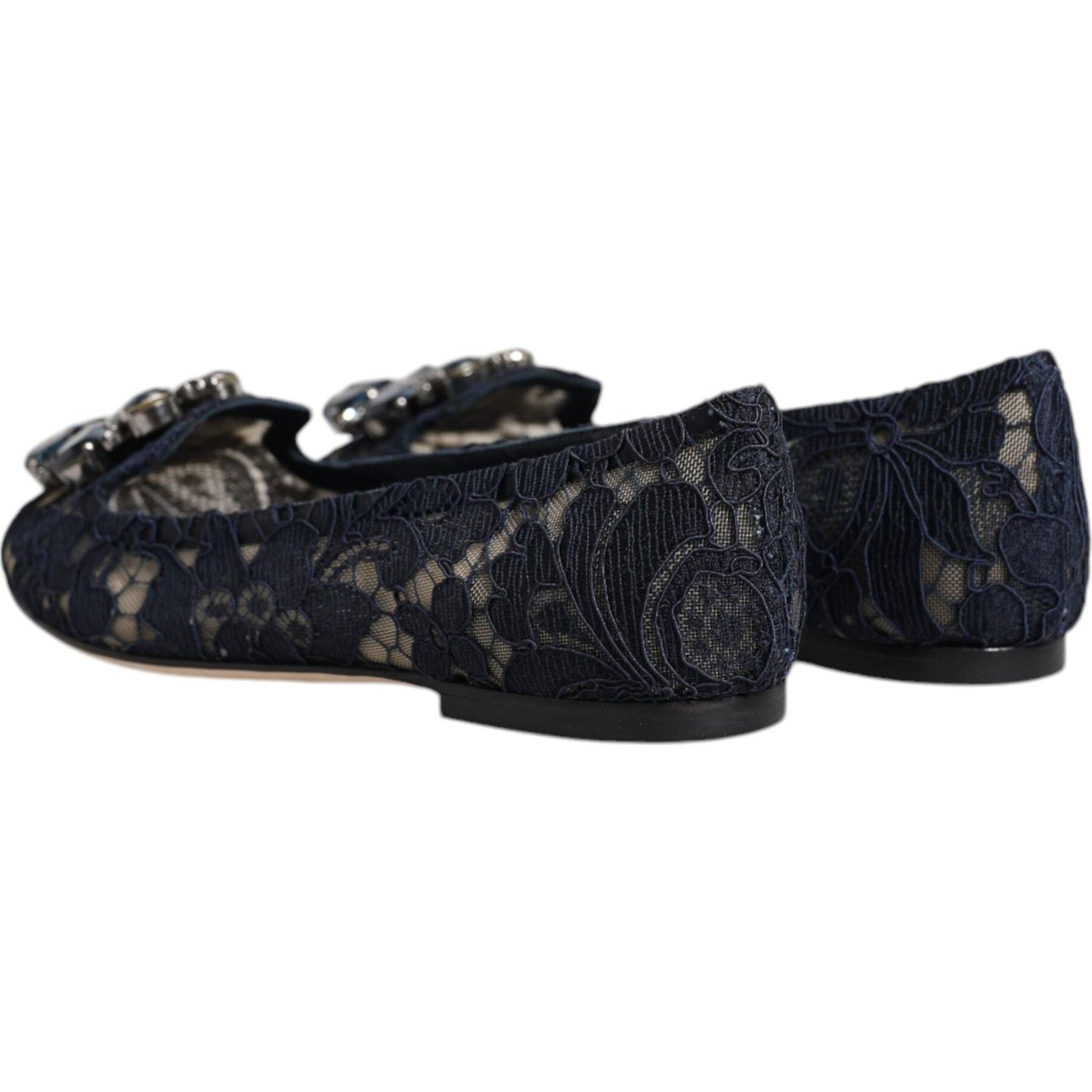 Dolce & Gabbana Blue Taormina Lace Crystals Flats Shoes Dolce & Gabbana Black