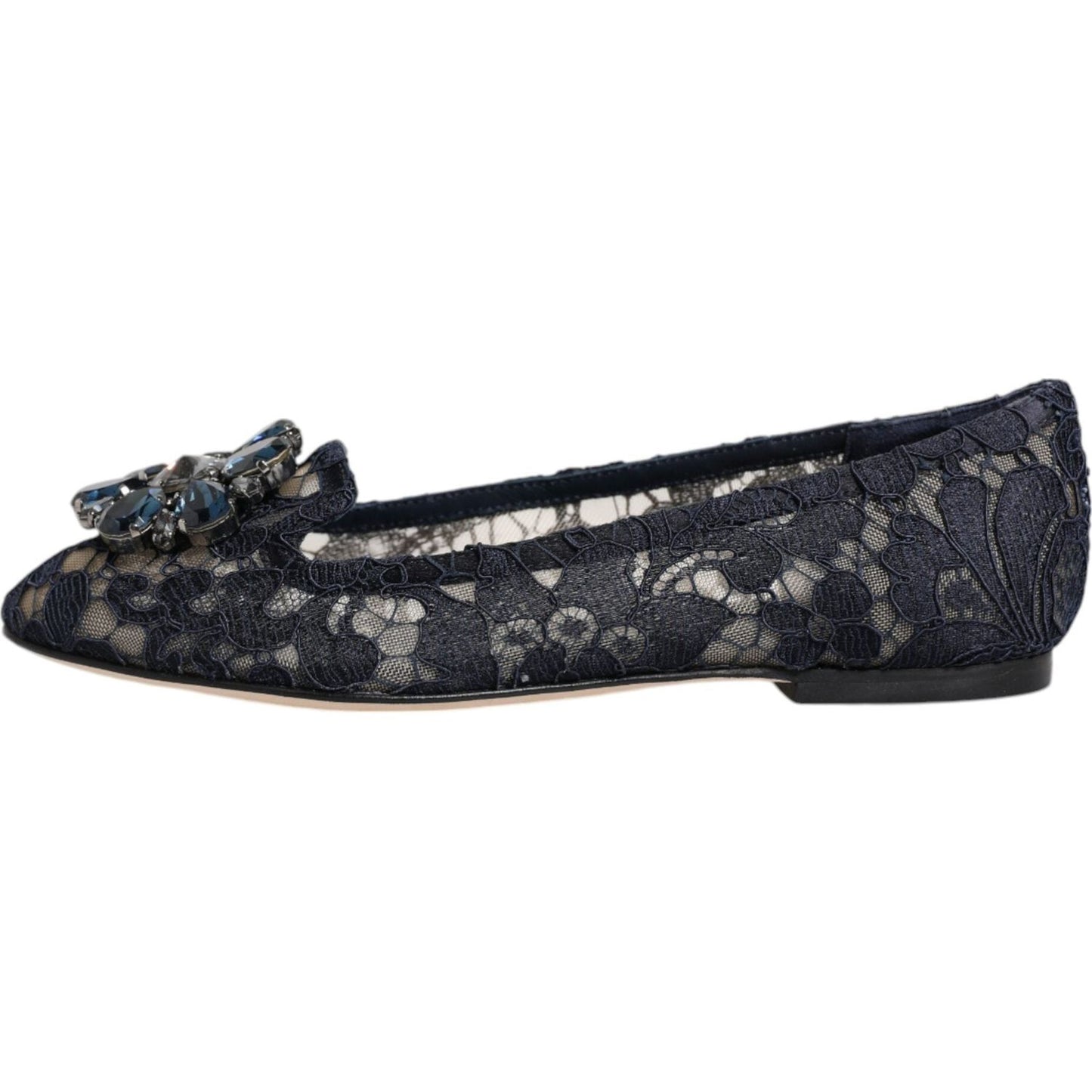 Dolce & Gabbana Blue Taormina Lace Crystals Flats Shoes Dolce & Gabbana Dark Slate Gray