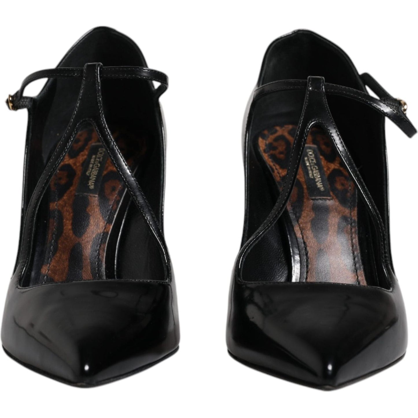 Dolce & Gabbana Black Leather T-strap Stiletto Heels Shoes Dolce & Gabbana Black