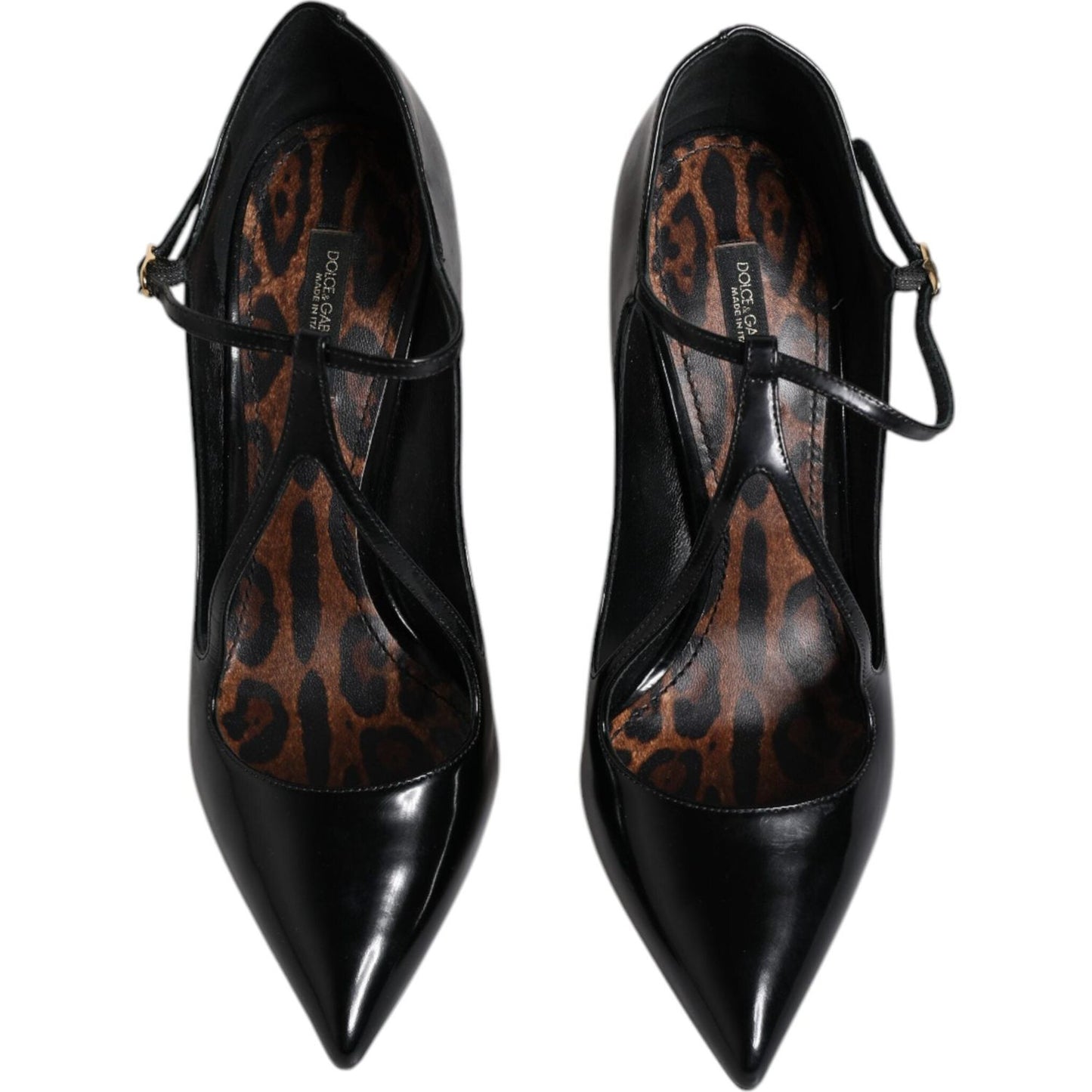 Dolce & Gabbana Black Leather T-strap Stiletto Heels Shoes Dolce & Gabbana Black