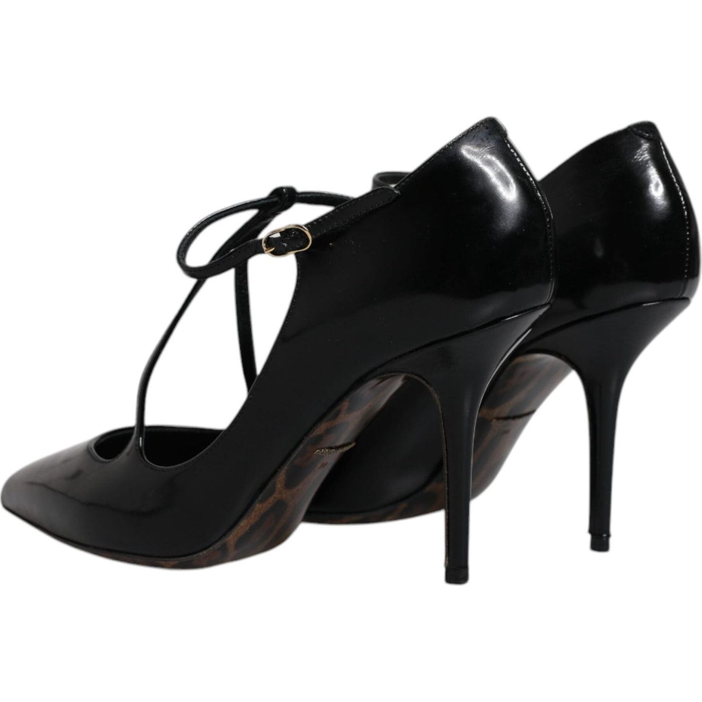 Dolce & Gabbana Black Leather T-strap Stiletto Heels Shoes Dolce & Gabbana Black