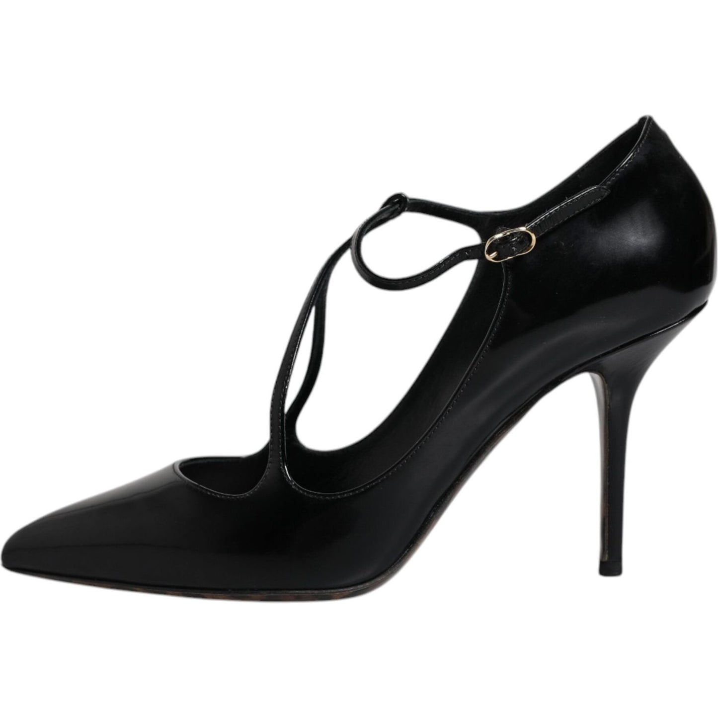 Dolce & Gabbana Black Leather T-strap Stiletto Heels Shoes Dolce & Gabbana Black