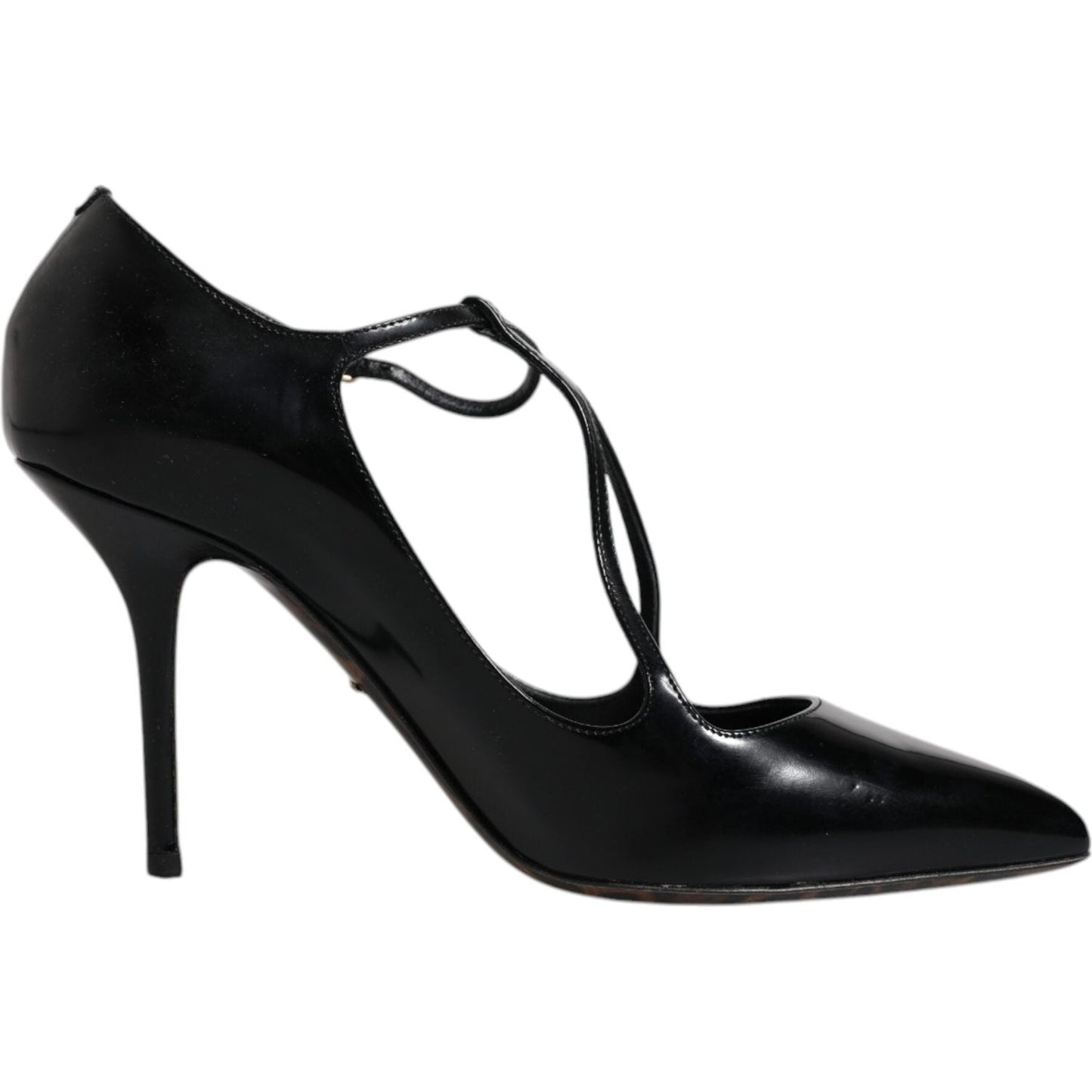 Dolce & Gabbana Black Leather T-strap Stiletto Heels Shoes Dolce & Gabbana Black