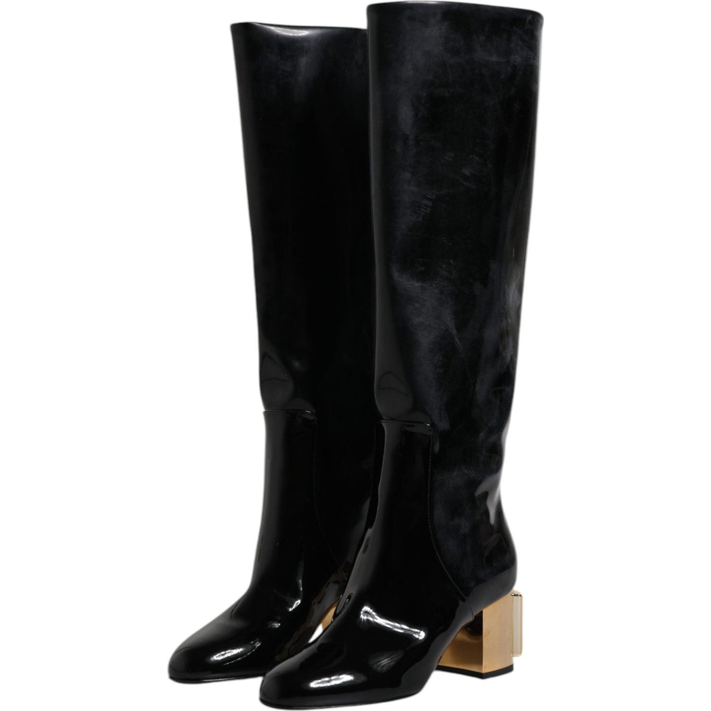Dolce & Gabbana Black Patent Leather Vally High Boots Shoes Dolce & Gabbana Black