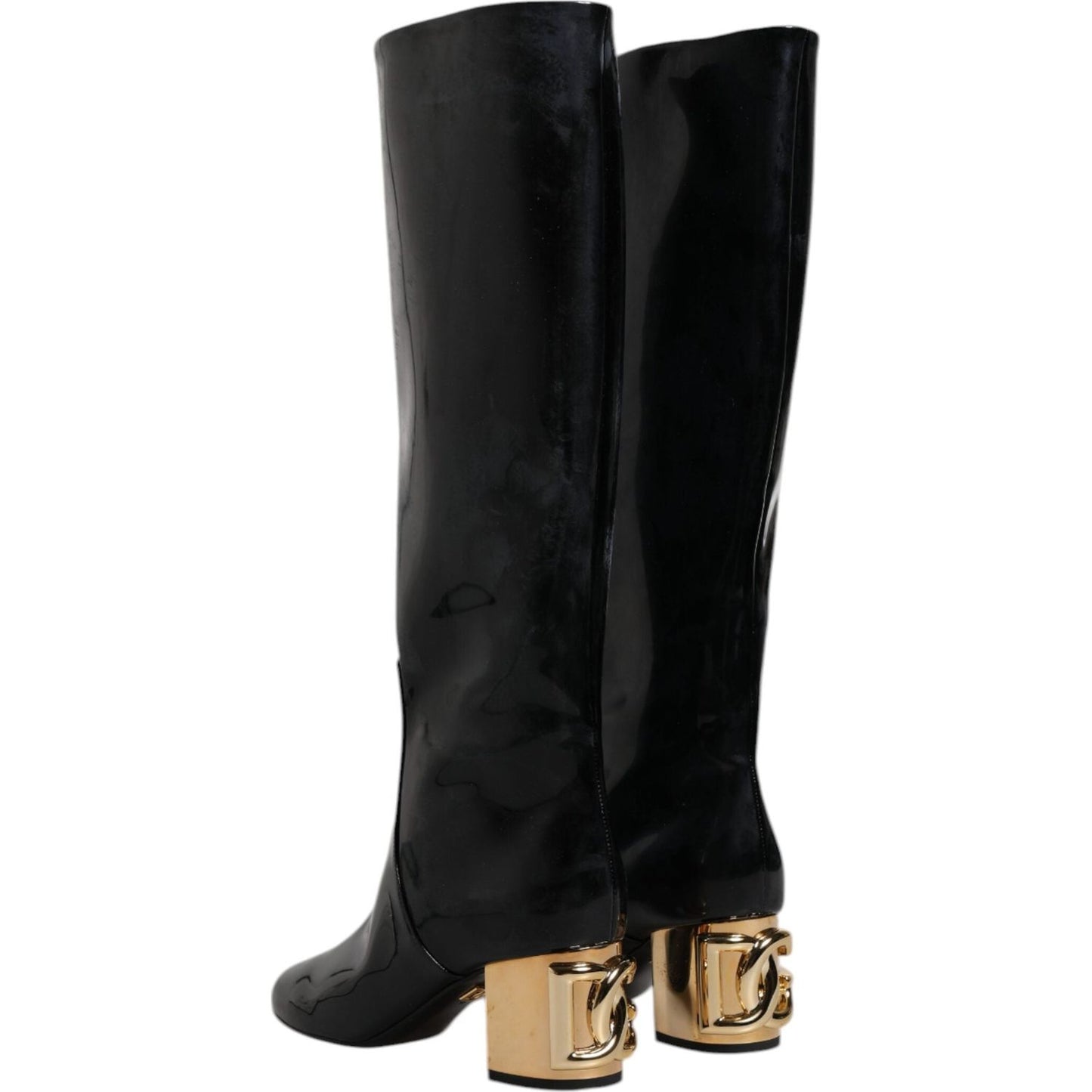 Dolce & Gabbana Black Patent Leather Vally High Boots Shoes Dolce & Gabbana Black