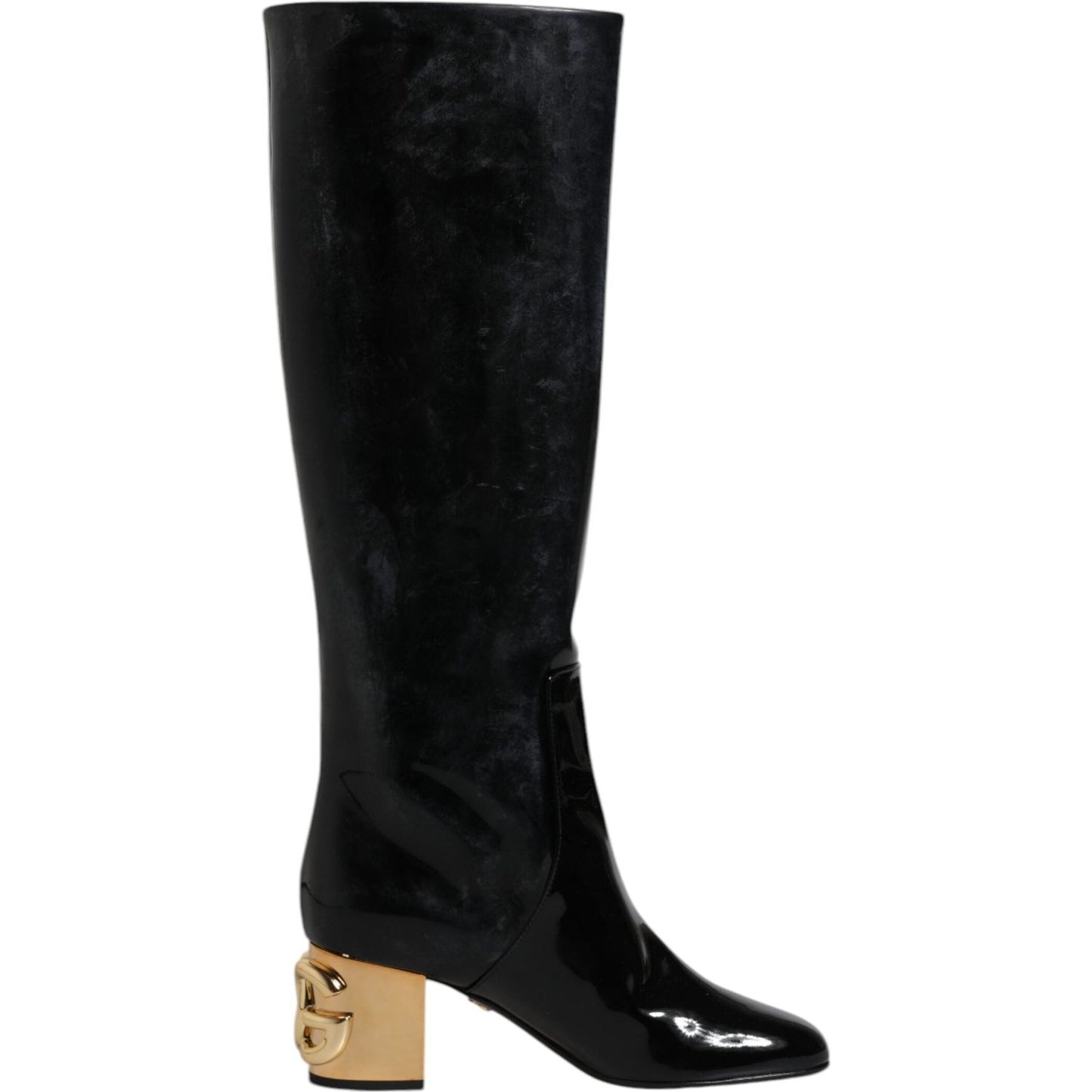 Dolce & Gabbana Black Patent Leather Vally High Boots Shoes Dolce & Gabbana Black