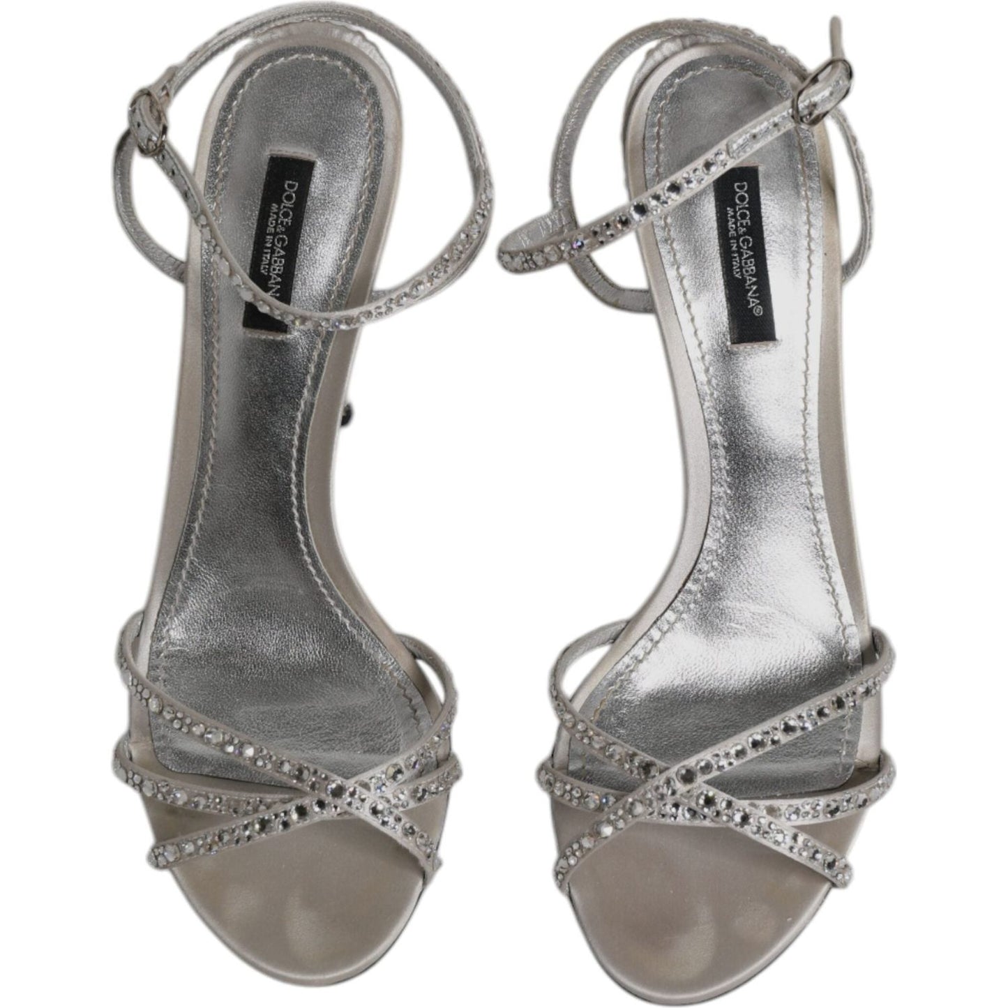 Dolce & Gabbana Silver Crystal Ankle Strap Sandals Shoes Dolce & Gabbana Slate Gray