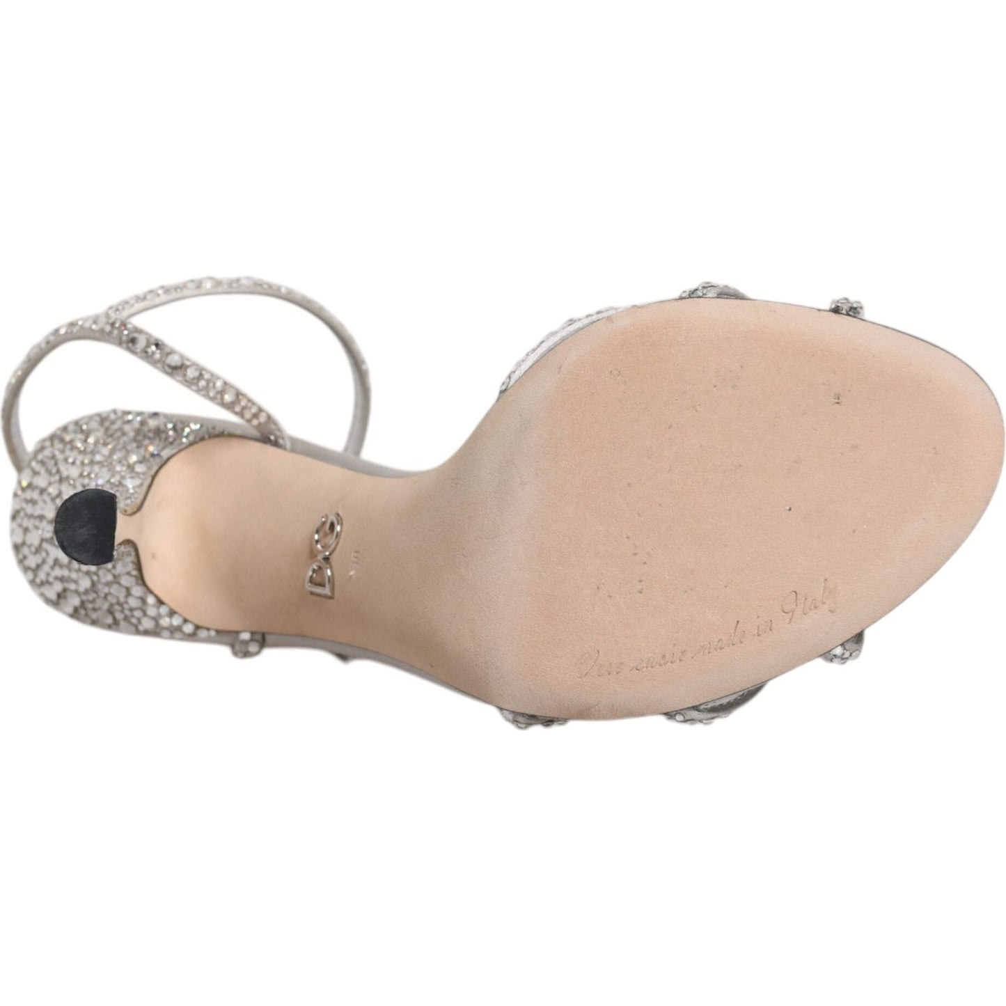 Dolce & Gabbana Silver Crystal Ankle Strap Sandals Shoes Dolce & Gabbana Tan