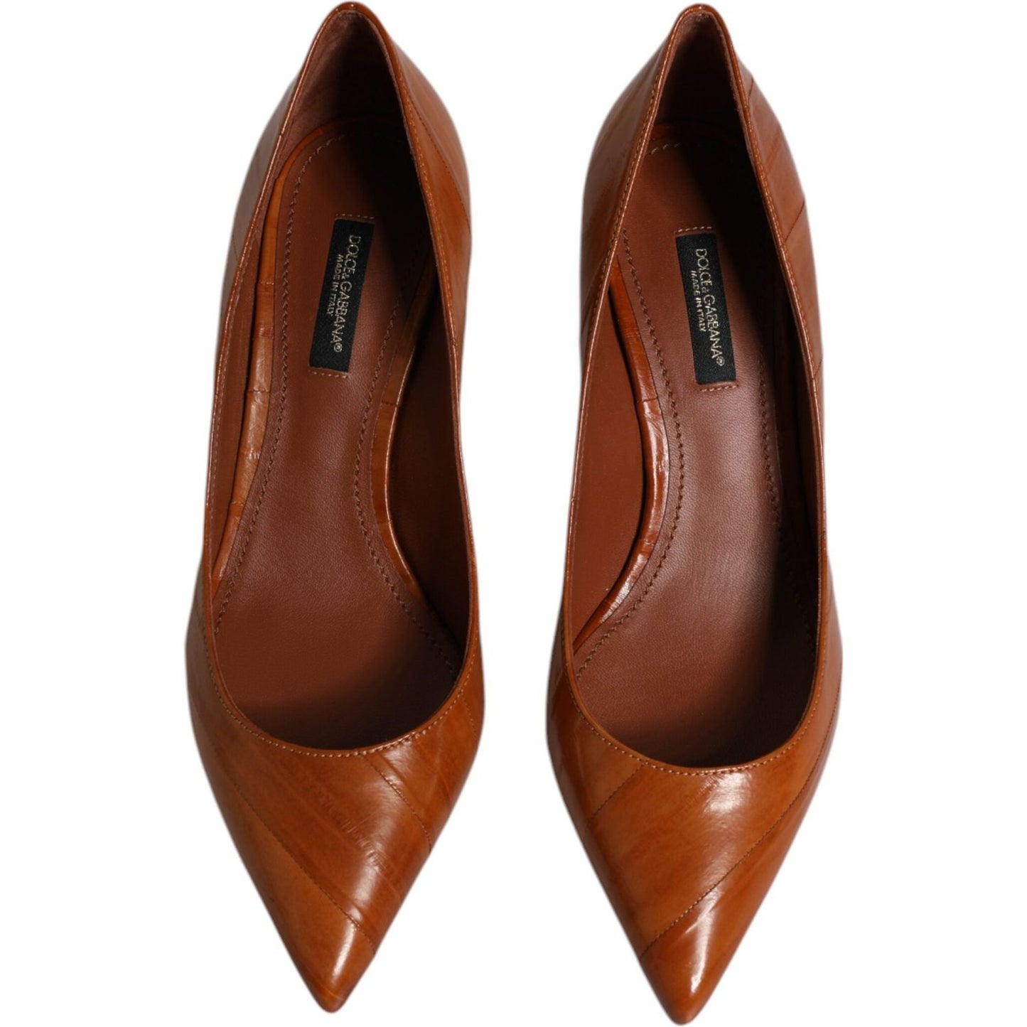 Dolce & Gabbana Brown Leather Kitten Heels Pumps Shoes Dolce & Gabbana Saddle Brown