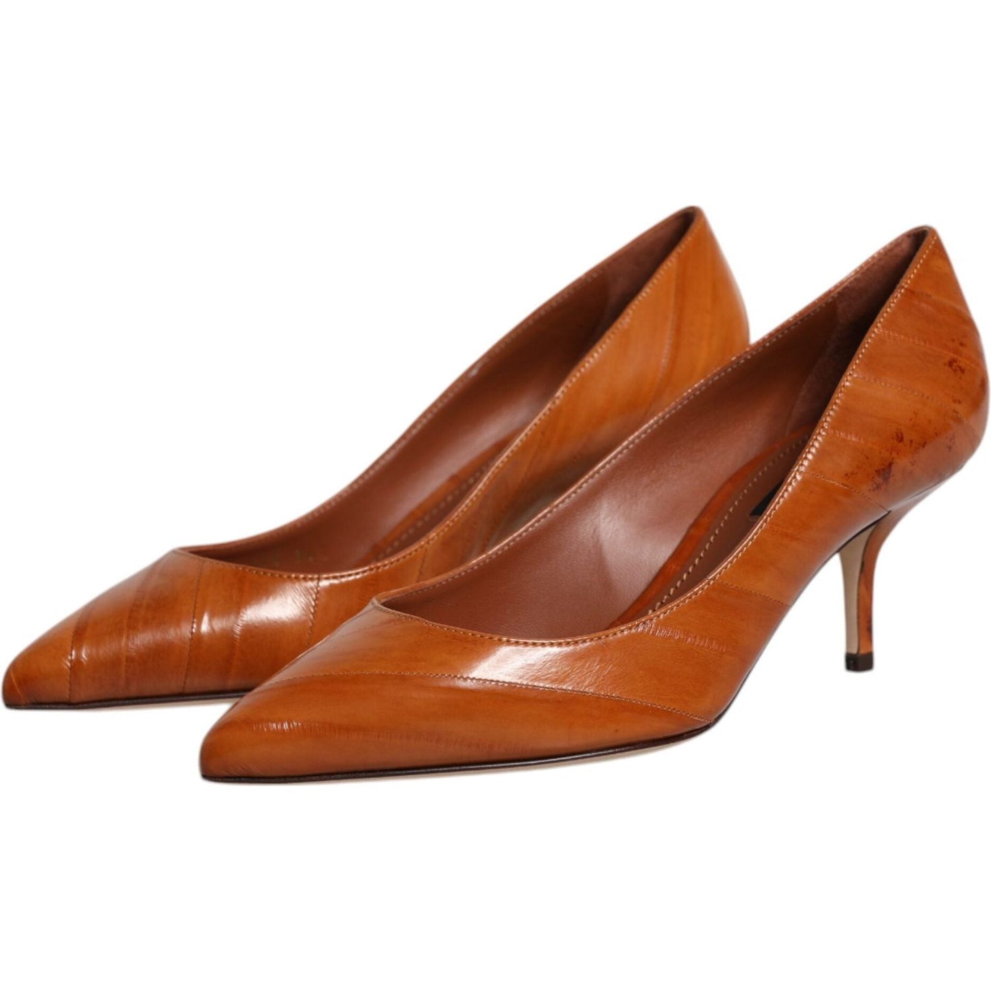 Dolce & Gabbana Brown Leather Kitten Heels Pumps Shoes Dolce & Gabbana Sienna