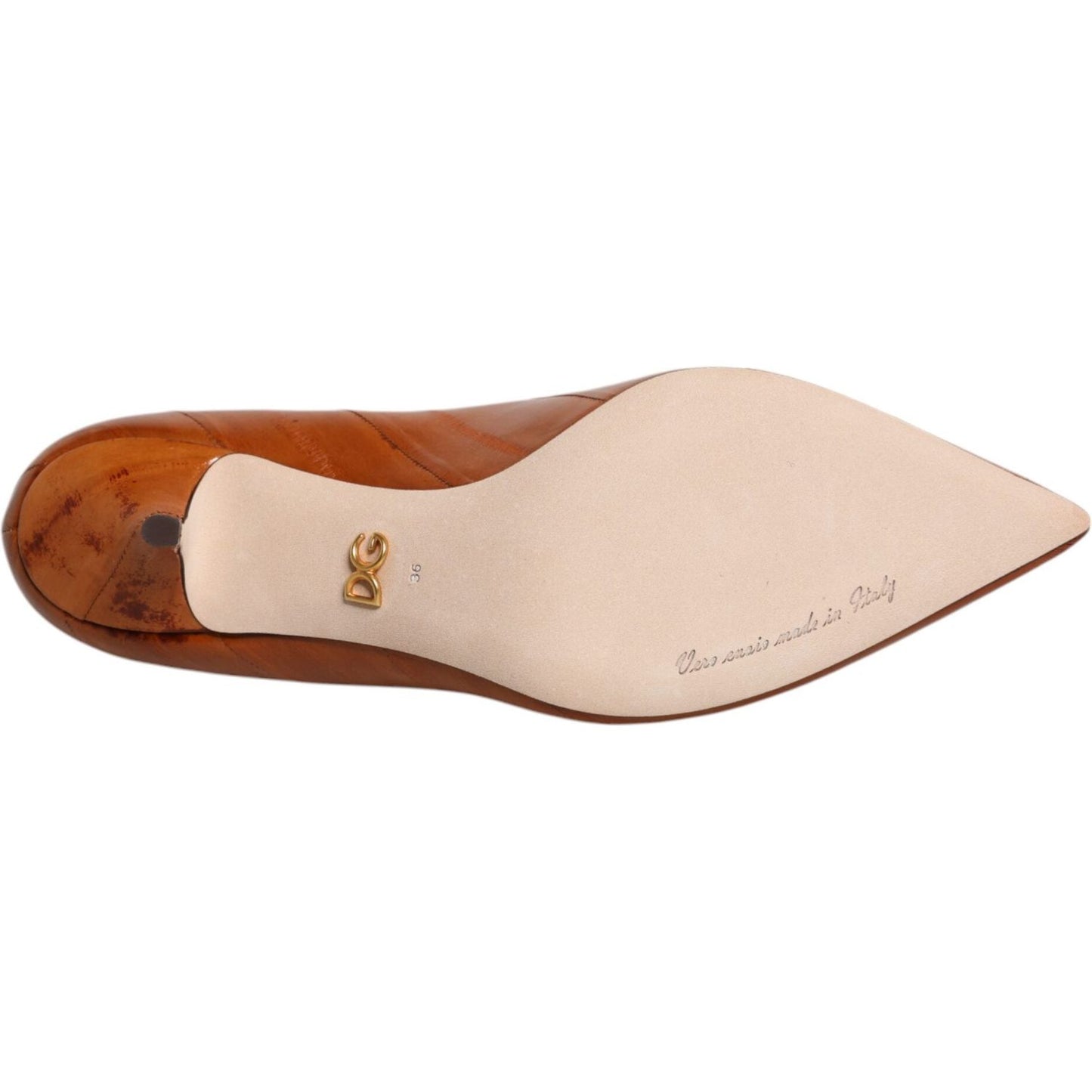 Dolce & Gabbana Brown Leather Kitten Heels Pumps Shoes Dolce & Gabbana Wheat