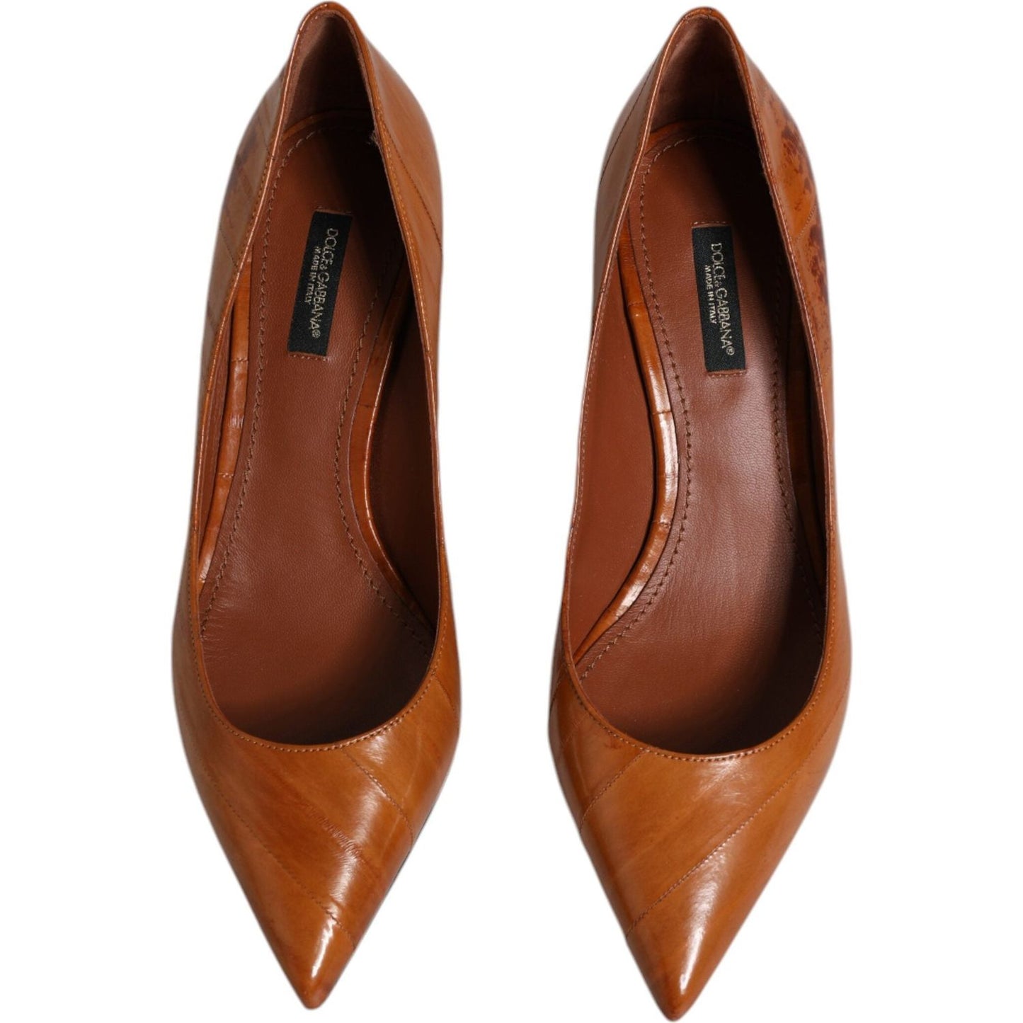 Dolce & Gabbana Brown Leather Kitten Heels Pumps Shoes Dolce & Gabbana Saddle Brown