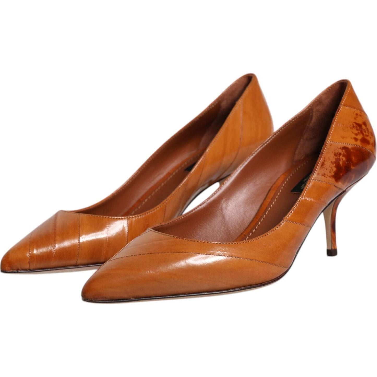 Dolce & Gabbana Brown Leather Kitten Heels Pumps Shoes Dolce & Gabbana Sienna