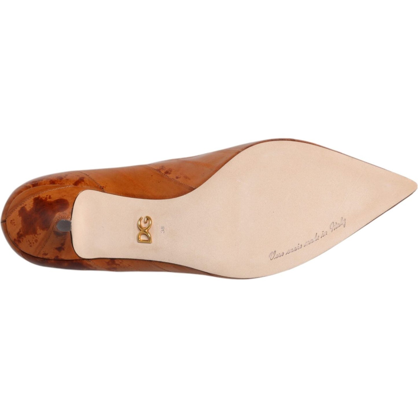 Dolce & Gabbana Brown Leather Kitten Heels Pumps Shoes Dolce & Gabbana Wheat