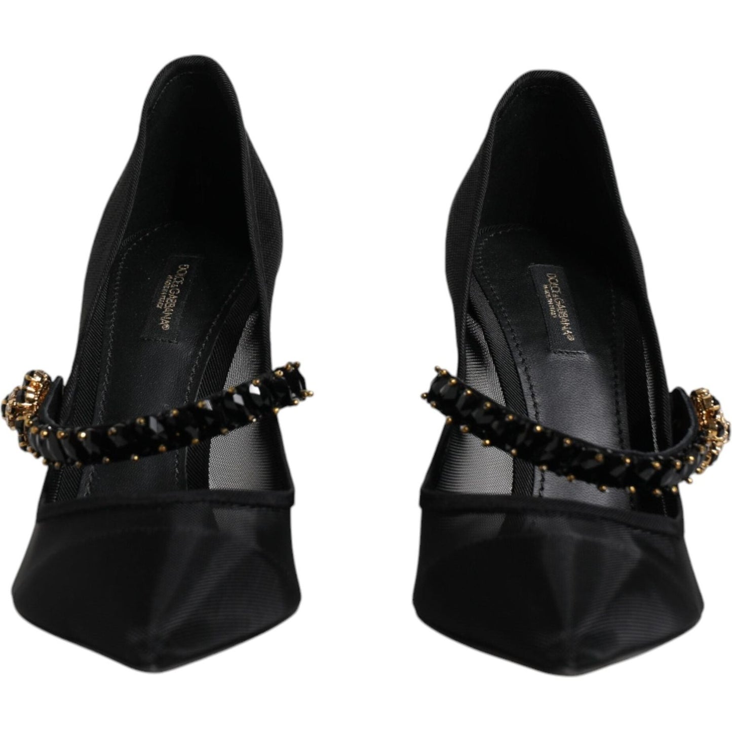 Dolce & Gabbana Black Mesh Mary Jane Crystal Heel Pump Shoes Dolce & Gabbana Black
