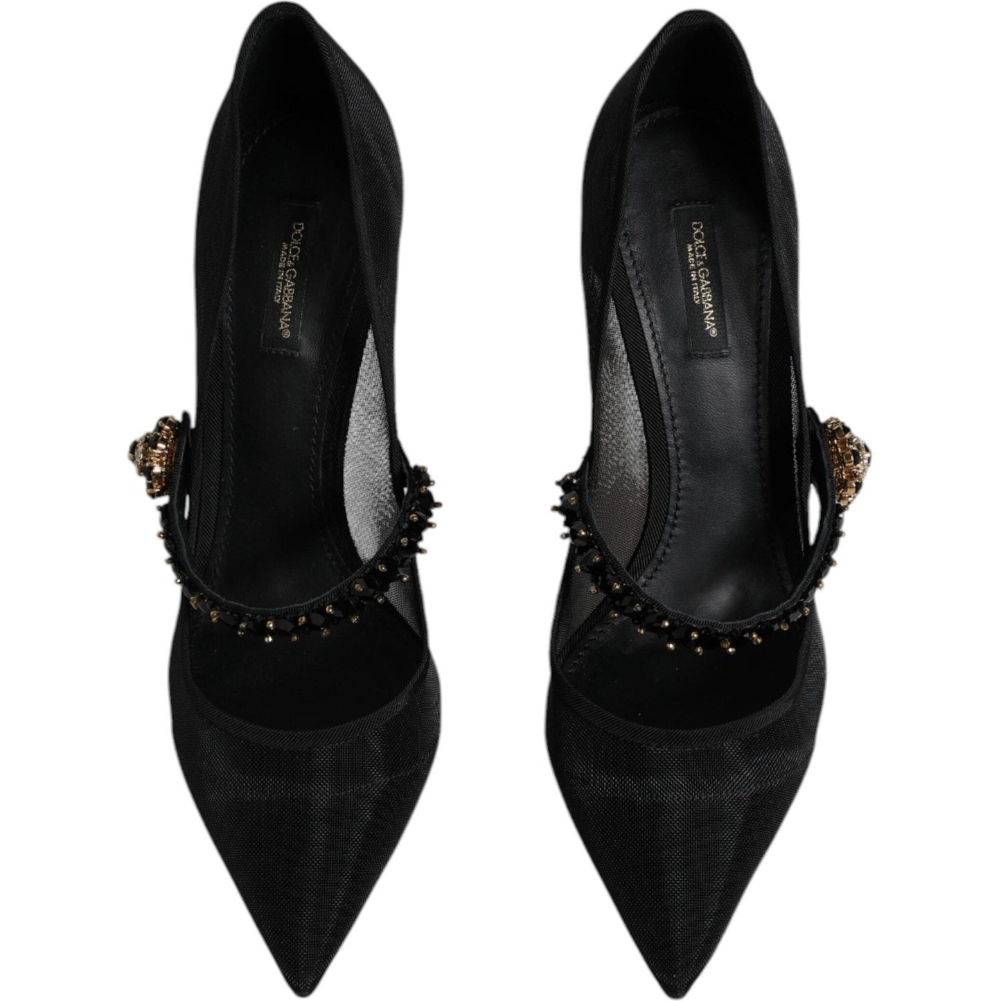 Dolce & Gabbana Black Mesh Mary Jane Crystal Heel Pump Shoes Dolce & Gabbana Black
