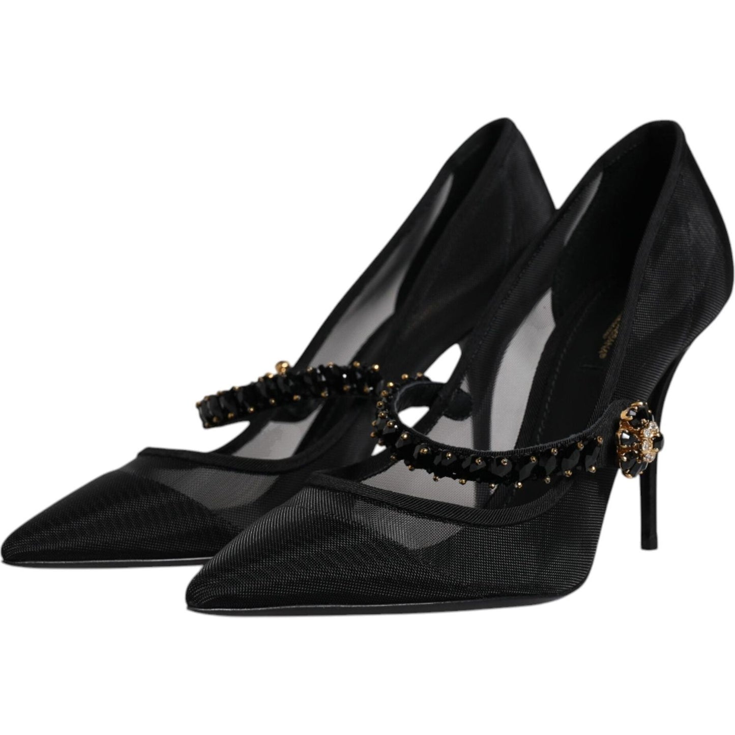 Dolce & Gabbana Black Mesh Mary Jane Crystal Heel Pump Shoes Dolce & Gabbana Black