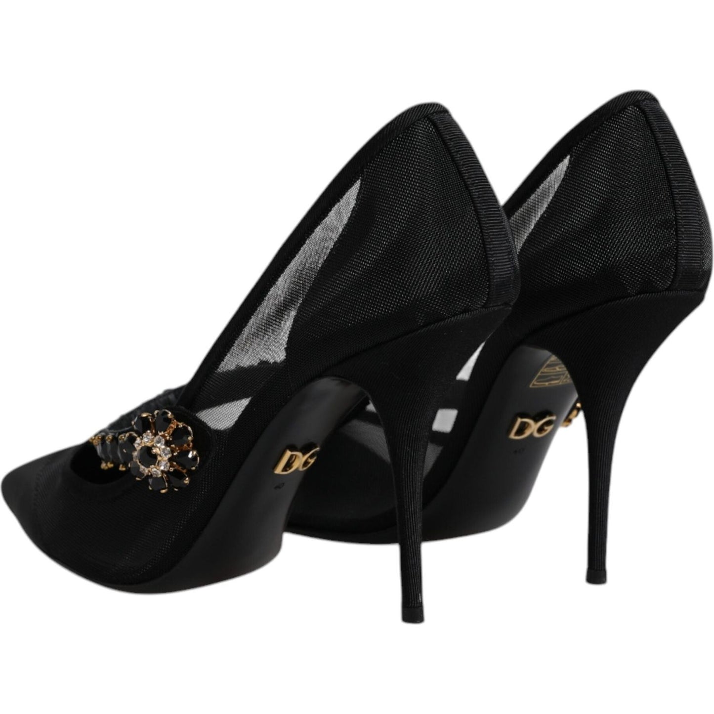 Dolce & Gabbana Black Mesh Mary Jane Crystal Heel Pump Shoes Dolce & Gabbana Black