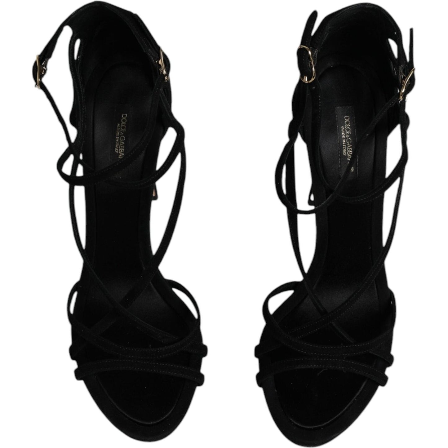 Dolce & Gabbana Black Suede Ankle Strap Heels Sandals Shoes Dolce & Gabbana Black