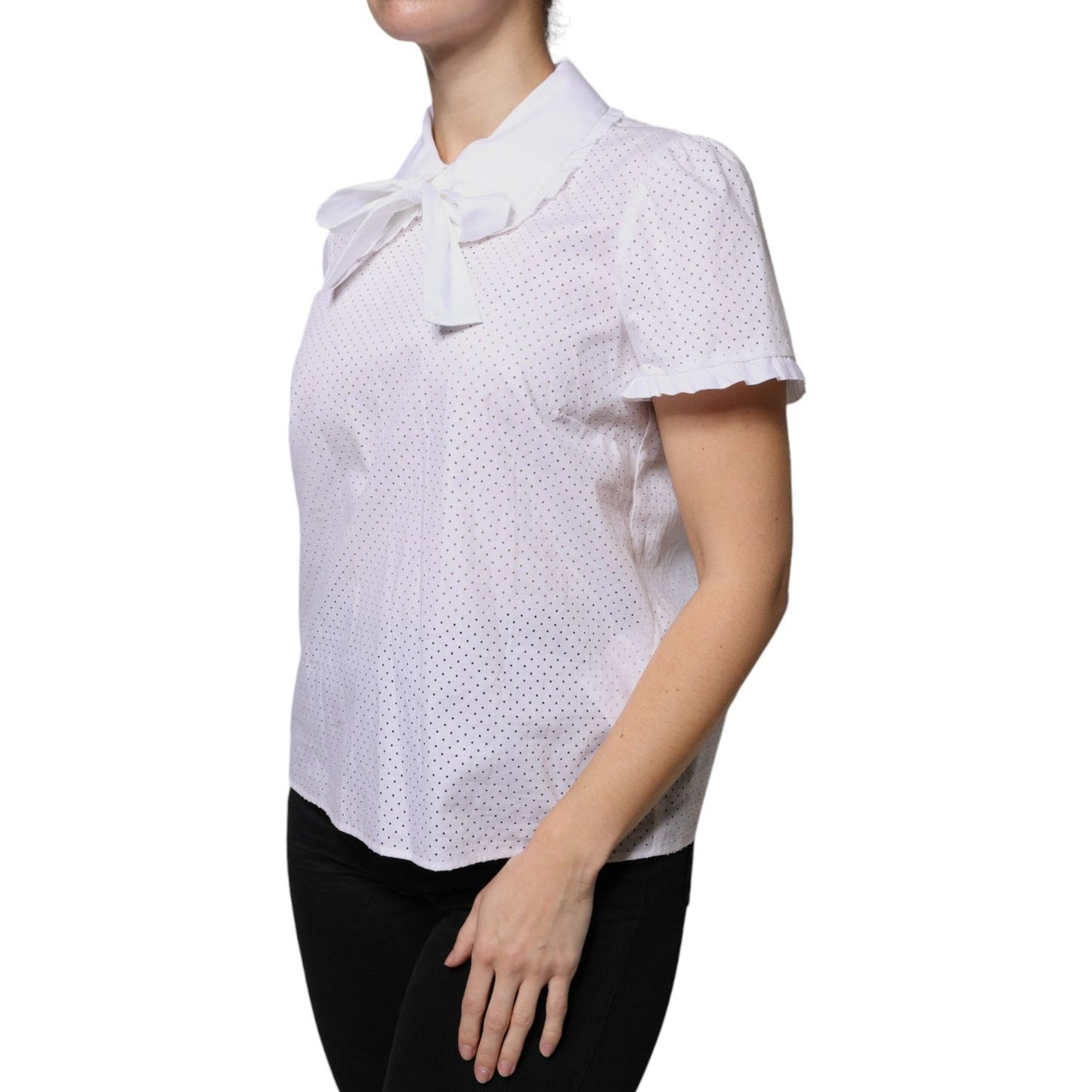 Valentino White Cotton Short Sleeves Collared Blouse Top Valentino Thistle