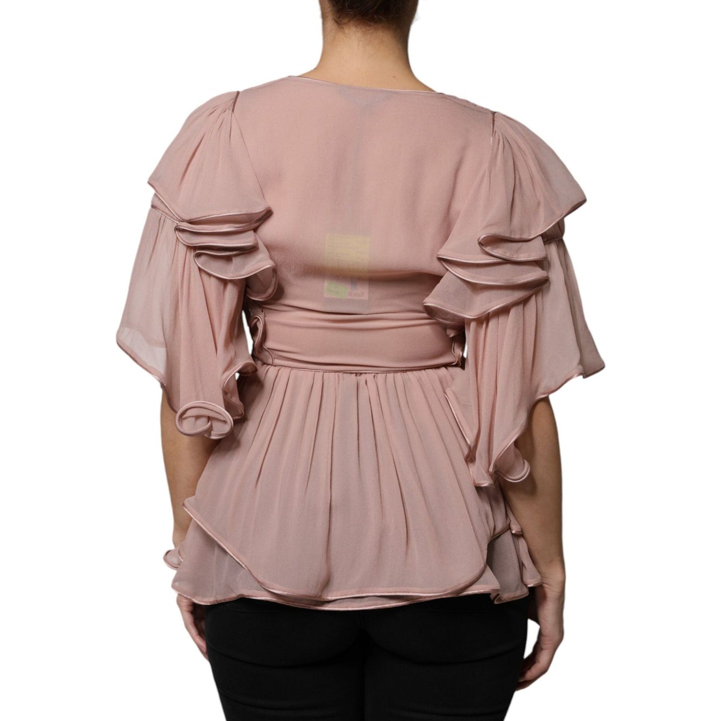 Alberta Ferretti Brown Silk Short Sleeves V-neck Pleated Top