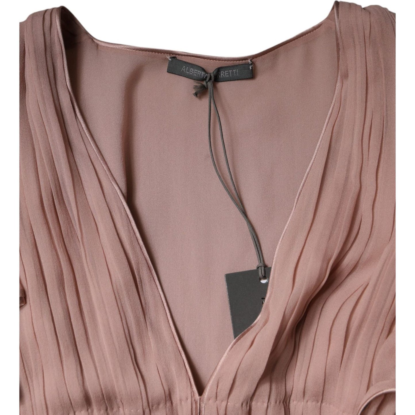 Alberta Ferretti Brown Silk Short Sleeves V-neck Pleated Top