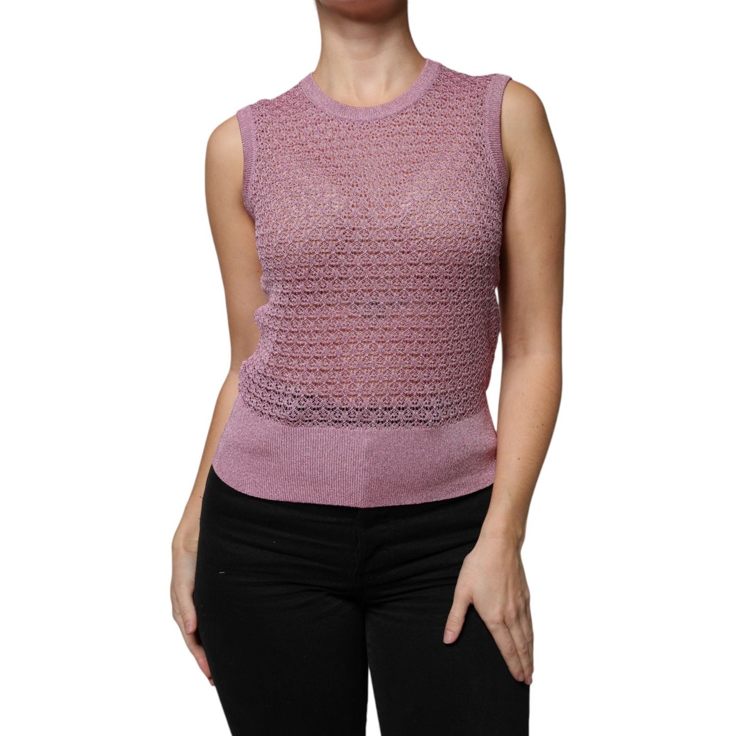 Dolce & Gabbana Pink Mesh See Through Sleeveless Tank Top Dolce & Gabbana Rosy Brown