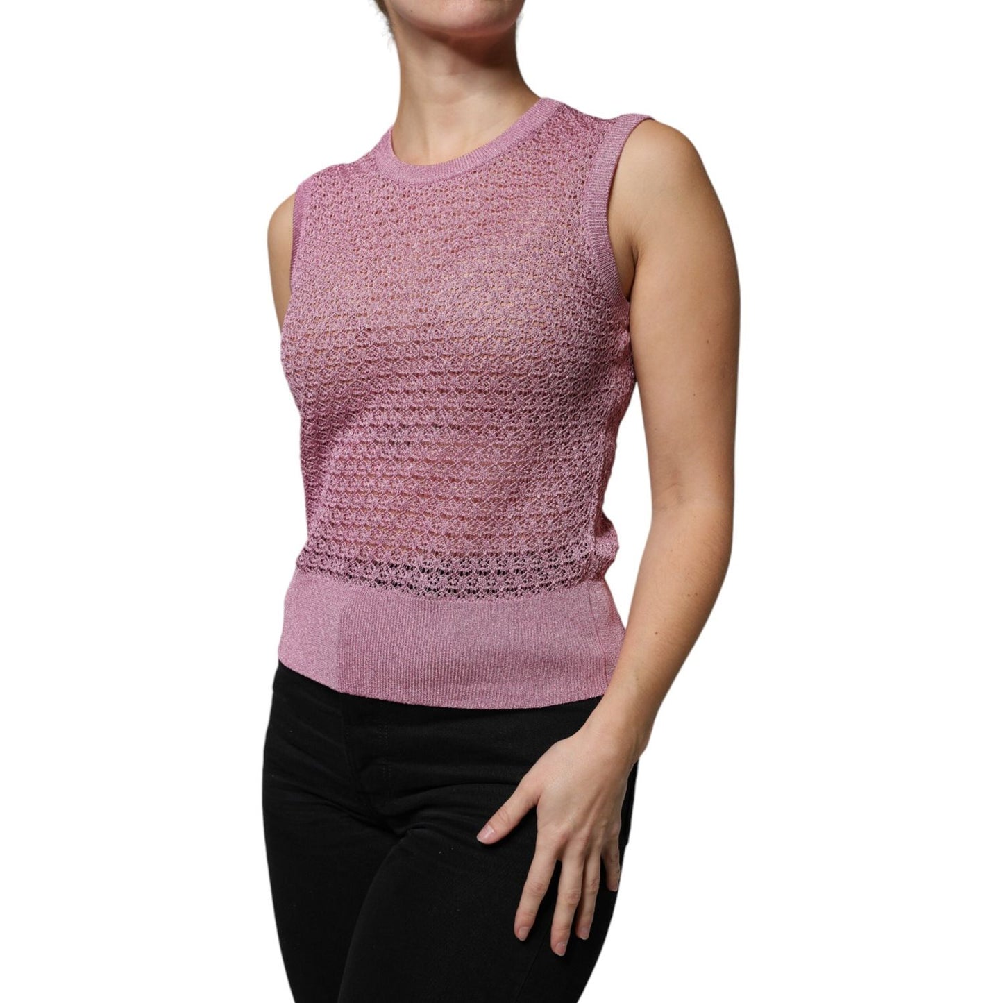 Dolce & Gabbana Pink Mesh See Through Sleeveless Tank Top Dolce & Gabbana Rosy Brown