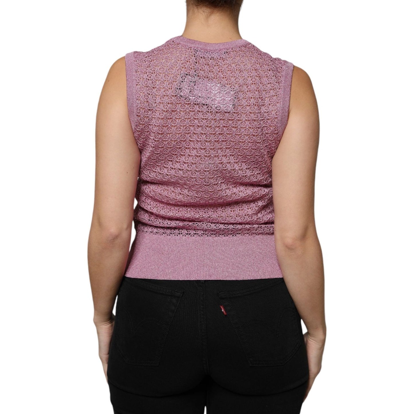 Dolce & Gabbana Pink Mesh See Through Sleeveless Tank Top Dolce & Gabbana Rosy Brown